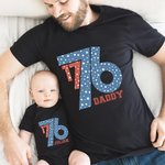 Personalized American Flag 1776 4th of July 100% Cotton Baby Onesie Kid Adult T-shirt Matching Outfit with Name Independence Day Gift for Family