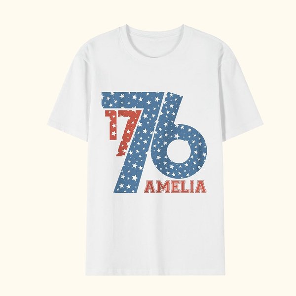 Personalized American Flag 1776 4th of July 100% Cotton Baby Onesie Kid Adult T-shirt Matching Outfit with Name Independence Day Gift for Family