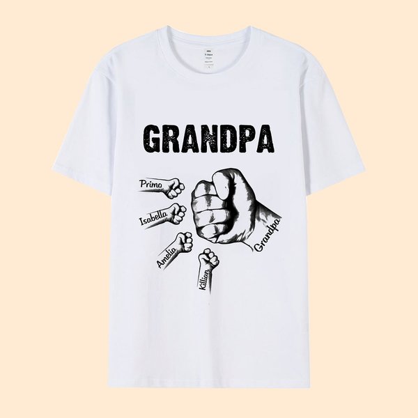 Personalized Bro Fists Bump 100% Cotton T-shirt with 1-16 Names Birthday Father's Day Gift for Grandpa Dad