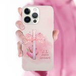 Personalisierte rosa Coquette Fliege Kreuz Telefon Fall für iPhone mit Namen und Initialen Geburtstag Geschenk für sie