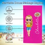Serviette de Plage Personnalisée avec Fleur de Naissance Personnage et Nom Linge Doux Séchage Rapide Accessoire Cadeau de Vacances pour Femme