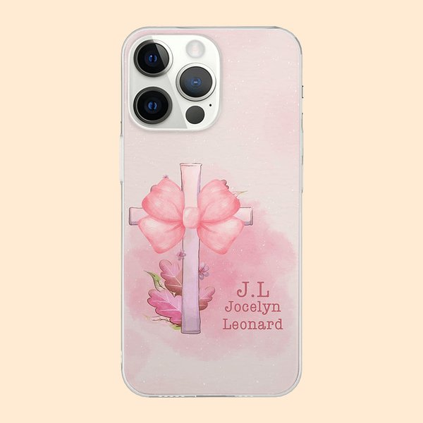 Coquette Rosa Personalizada Funda Cruzada con Pajarita para iPhone con Nombre e Inicial Regalo de Cumpleaños para Ella