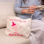 Personalised 100% Cotton Knitting Queen Crochet Sewing Accessory Bag with Name Birthday Crafting On-the-Go Gift for Sewing Lovers