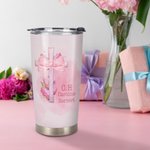 Gepersonaliseerde Roze Coquette Strik Kruis 20oz Naam Tumbler met Rietje en Borstel Verjaardagscadeau voor haar