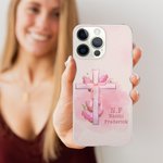 Personalisierte rosa Coquette Fliege Kreuz Telefon Fall für iPhone mit Namen und Initialen Geburtstag Geschenk für sie