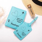 Personalized Airplane Heart Route Leather Passport Holder Luggage Tag Set with Name Travel Accessories Gift for Travel Lover
