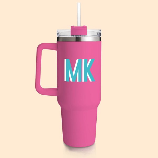Gobelet Multicolore avec Anse Couvercle et Paille Personnalisé avec Initiale Tumbler de Grande Capacité 1130ml Cadeau Anniversaire Sport pour Elle