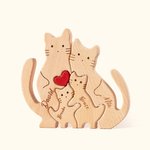 Personalized Wooden Cute Love Hug Cat Family Puzzle with 2-7 Engraved Names Desk Decoration Birthday Anniversary Gift for Family Couple