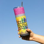 Personalized Glitter Apple Pencil Crayon 20oz Name Skinny Tumbler with Brush and Straw Birthday Appreciation Gift for Teacher