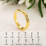 Bague Personnalisée avec Fleur de Naissance et Nom Bijou Minimaliste Cadeau d’Anniversaire ou Fête des Mères pour Elle