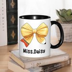Personalized Pencil Coquette Bow 11oz Ceramic Coffee Mug with Name Teacher's Day Appreciation Gift for Teacher