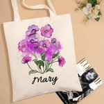 Personalisierte Aquarell Geburt Blumenstrauß Canvas Tragetasche mit Namen Muttertag Geburtstag Geschenk für Frauen