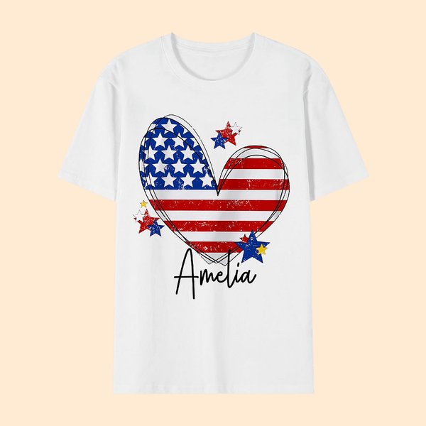 Personalisierte 100% Baumwolle amerikanische Flagge Herz T-shirt Baby Onesie mit Namen Unabhängigkeitstag für Familie Freund