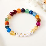 Personalized Agate Crystal Pet Name Beaded Bracelet with Bone Charm Birthday Memorial Gift for Dog Lovers