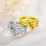 Personalisierter Herz Ring mit 1-8 Geburtssteinen und Namen Gravur Sterling Silber Geburtstag Muttertag Geschenk für Damen