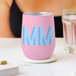 Personalised Multi-color Shadow Monogram 12oz Wine Tumbler with Straw Birthday Graduation Gift for Sports Lover