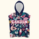 Personalised Quick Dry Sand Free Tropical Holiday Flamingos Hooded Beach Towel with Name Birthday Summer Gift for Kid