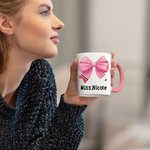 Personalized Pencil Coquette Bow 11oz Ceramic Coffee Mug with Name Teacher's Day Appreciation Gift for Teacher