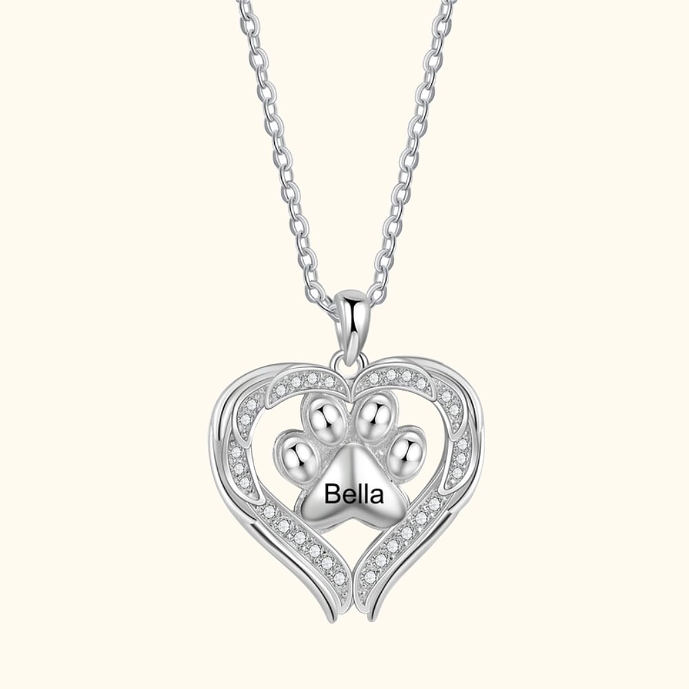 Collier de pattes de chien personnalisé en forme de coeur avec nom gravé Cadeau pour les amoureux des animaux de compagnie