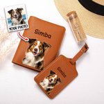 Personalized Cute Pet Portrait Oil Painting PU Leather Passport Holder with Luggage Tag Set Travel Accessory Birthday Gift for Pet Lover
