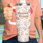 Personalisierte Retro Blume Pickleball Paddles 40oz Name Becher mit Strohhalm und Griff Geburtstag Graduierung Geschenk für Sportliebhaber