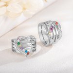 Personalisierter Herz Ring mit 1-8 Geburtssteinen und Namen Gravur Sterling Silber Geburtstag Muttertag Geschenk für Damen