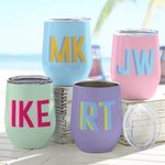 Personalised Multi-color Shadow Monogram 12oz Wine Tumbler with Straw Birthday Graduation Gift for Sports Lover