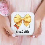 Personalized Coquette Bow Pencil Leather Jewellery Box with Name Portable Teacher Appreciation Back to School Gift for Teachers