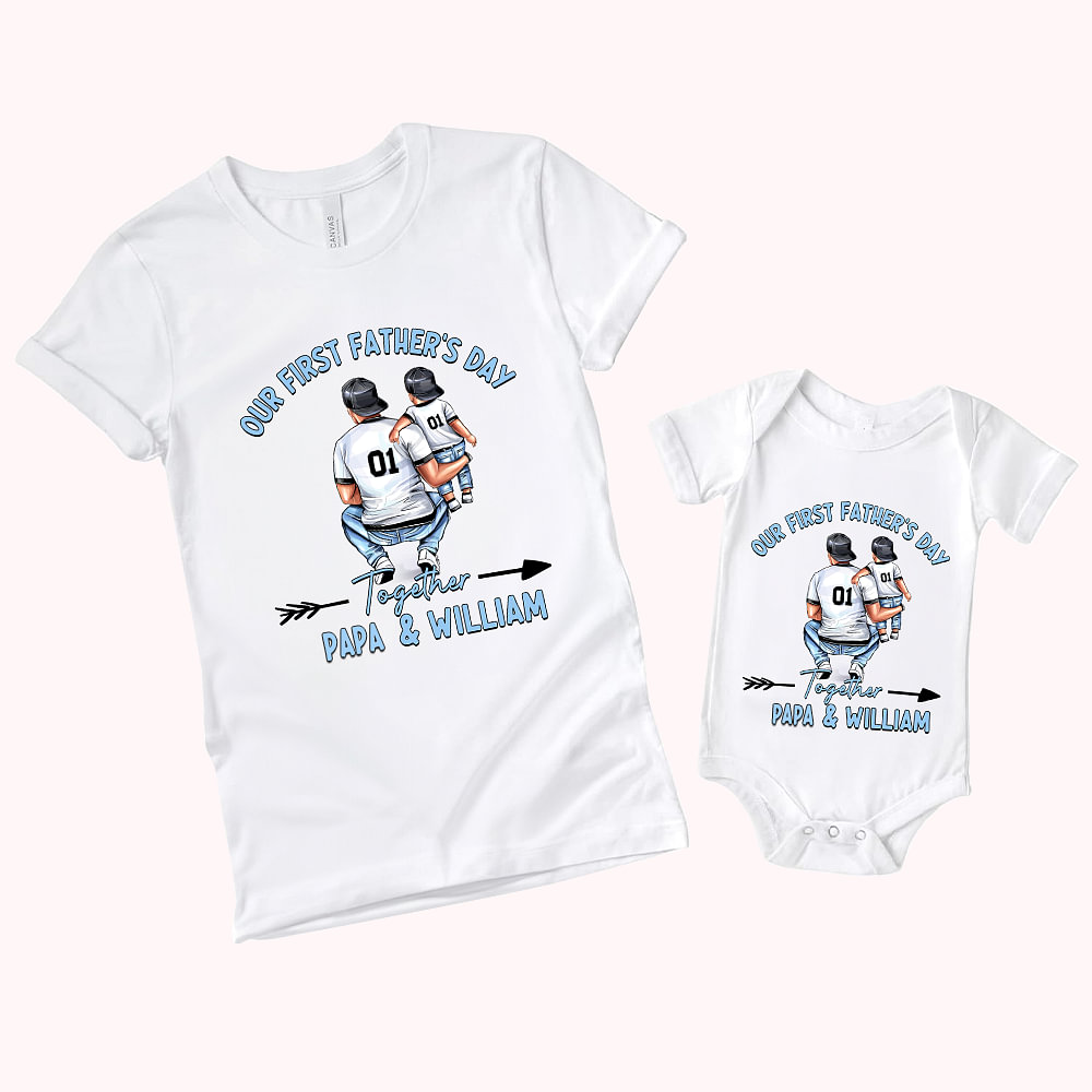 T-shirt Onesie Bébé 100% Coton Personnalisé avec Nom Motif Papa Bébé Cadeau Fête des Pères pour Nouveau Papa Bébé