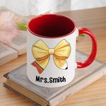 Personalized Pencil Coquette Bow 11oz Ceramic Coffee Mug with Name Teacher's Day Appreciation Gift for Teacher