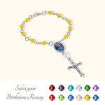 Personalised Photo Birthstone Auto Car Rosary Bracelet with Cross Pendant Memorial Gift for Family Friend