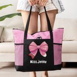 Personalized Pencil Coquette Bow Large Capacity Tote Bag with Name Teacher's Day Appreciation Gift for Teacher