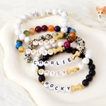 Personalized Agate Crystal Pet Name Beaded Bracelet with Bone Charm Birthday Memorial Gift for Dog Lovers