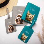Personalisierte Niedliche Haustier Ölmalerei-Foto PU-Leder Reisepasshülle Gepäckanhänger mit Namen Reisezubehör Geburtstag Geschenk für Tierliebhaber