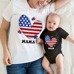 Personalisierte 100% Baumwolle amerikanische Flagge Herz T-shirt Baby Onesie mit Namen Unabhängigkeitstag für Familie Freund