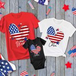 Personalisierte 100% Baumwolle amerikanische Flagge Herz T-shirt Baby Onesie mit Namen Unabhängigkeitstag für Familie Freund