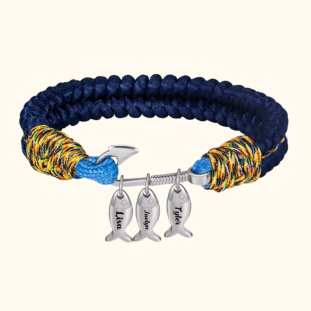 Bracelet personnalisé en crochet de poisson avec 1-10 noms gravés Cadeau de fête des pères Cadeau d'anniversaire pour homme