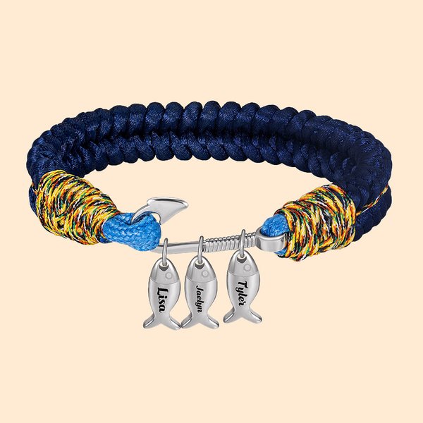 Bracelet personnalisé en crochet de poisson avec 1-10 noms gravés Cadeau de fête des pères Cadeau d'anniversaire pour homme