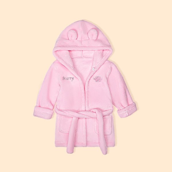 Elephant Fleece Baby Dressing Gown with Embroidered Name