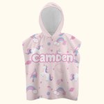 Personalized Quick Dry Sand Free Pink Cartoon Rainbow Fantasy Unicorn Hooded Beach Towel with Name Birthday Summer Gift for Girl