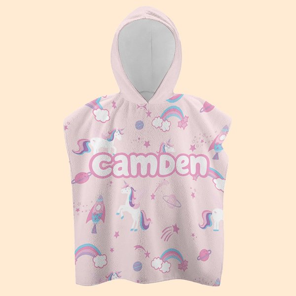 Henkilökohtainen Nopea kuiva hiekka vapaa vaaleanpunainen sarjakuva sateenkaari fantasia yksisarvinen hupullinen rantapyyhe nimi syntymäpäivä kesä lah