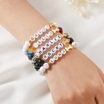 Personalized Agate Crystal Pet Name Beaded Bracelet with Bone Charm Birthday Memorial Gift for Dog Lovers