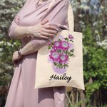 Personalisierte Aquarell Geburt Blumenstrauß Canvas Tragetasche mit Namen Muttertag Geburtstag Geschenk für Frauen