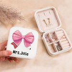 Personalized Coquette Bow Pencil Leather Jewellery Box with Name Portable Teacher Appreciation Back to School Gift for Teachers