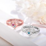 Personalisierter Herz Ring mit 1-8 Geburtssteinen und Namen Gravur Sterling Silber Geburtstag Muttertag Geschenk für Damen