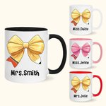 Personalized Pencil Coquette Bow 11oz Ceramic Coffee Mug with Name Teacher's Day Appreciation Gift for Teacher