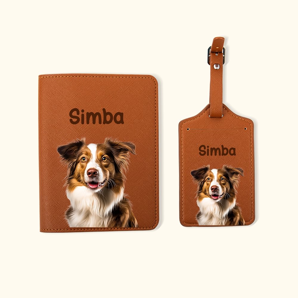 Porte-Passeport et Étiquette de Bagage Personnalisés avec Nom Photo Accessoire de Voyage en Cuir PU Cadeau Anniversaire pour Amoureux des Animaux