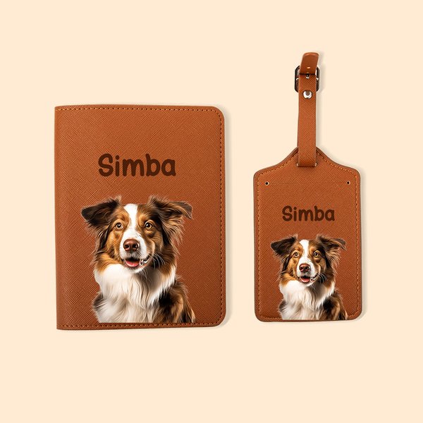 Gepersonaliseerd PU Leren Paspoorthouder met Schattig Olie Schilderij Huisdier Portret en Bagage Tag Set Reishulp Cadeau voor Huisdierliefhebber