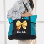 Personalized Pencil Coquette Bow Large Capacity Tote Bag with Name Teacher's Day Appreciation Gift for Teacher