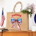 Personalized American Flag Bow Tie 1776 Tote Bag with Name 4th of July Independence Day Gift for Family Friend